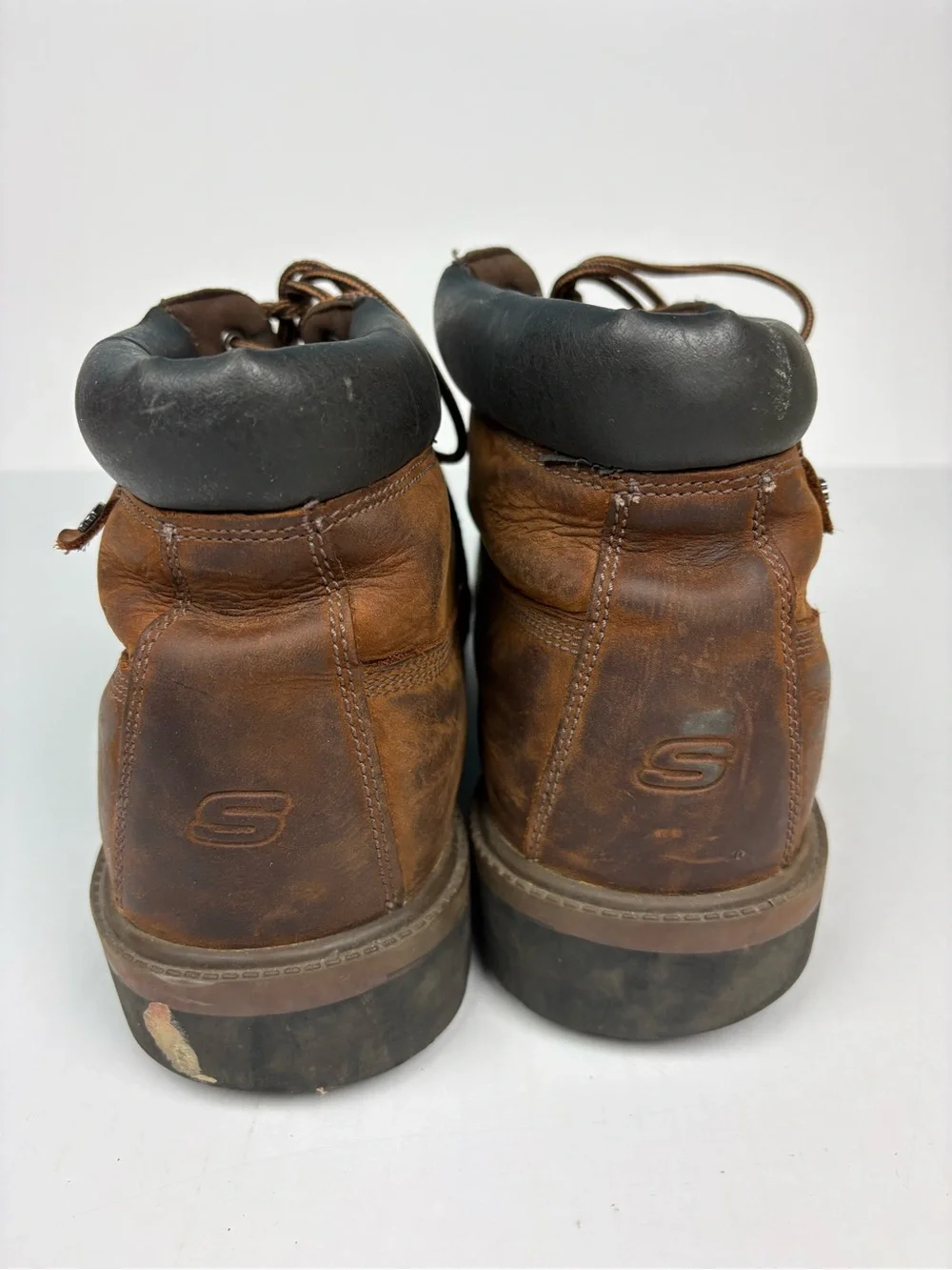 Skechers Men Size 12 Boots Brown Leather Sergeants Verdict Waterproof Work Laces